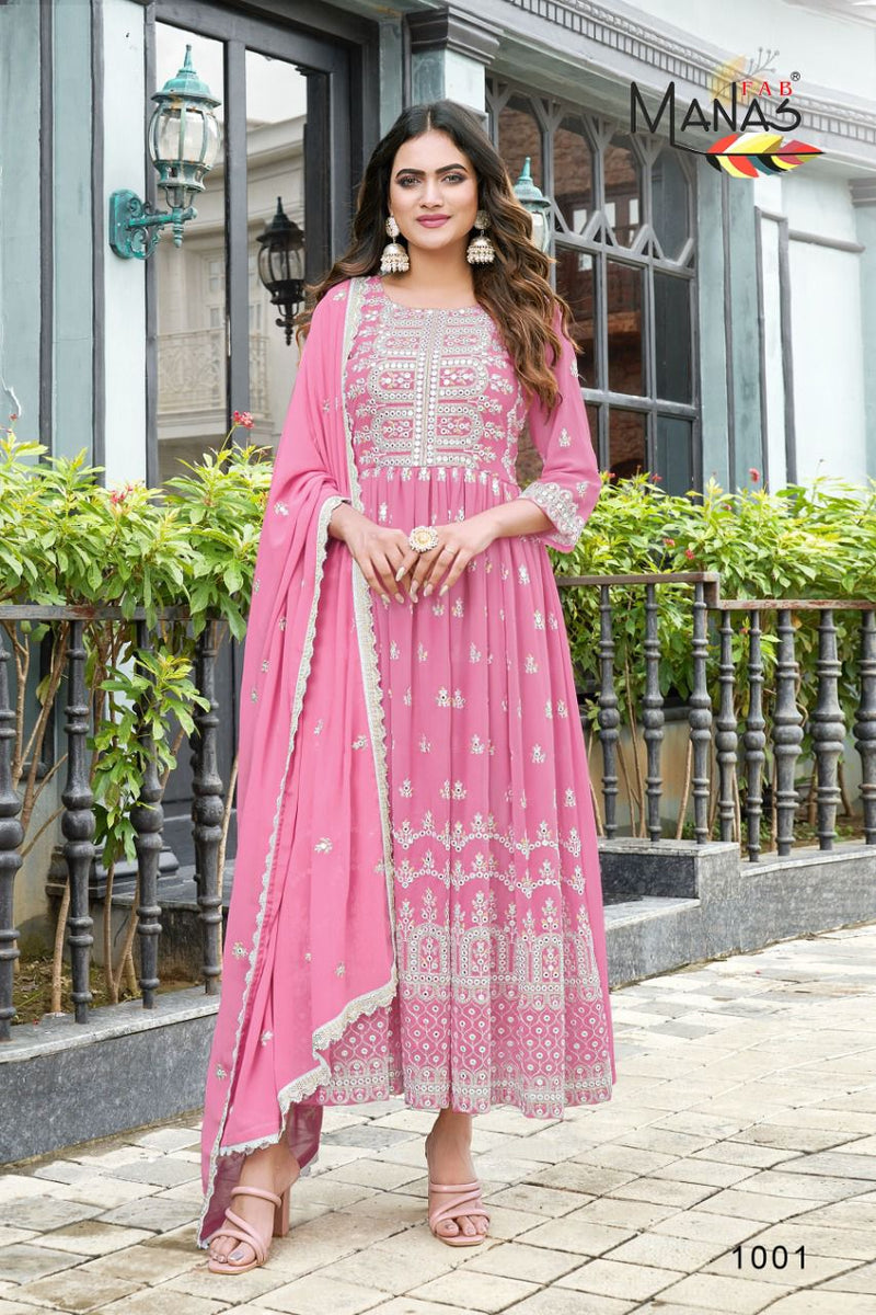 Manas Fabs 2 Pc Combo Georgette With Mirror Embroidery Work Stylish Designer Party Wear Beautiful Long Kurti