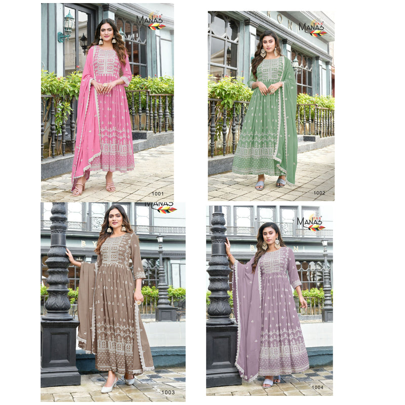 Manas Fabs 2 Pc Combo Georgette With Mirror Embroidery Work Stylish Designer Party Wear Beautiful Long Kurti