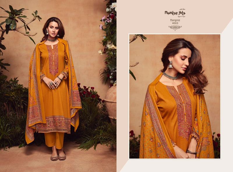 Mumtaz Arts Rangrez Pure Viscose Jam Satin Heavy Embroidery Work Stylish Designer Partywear Salwar Suit