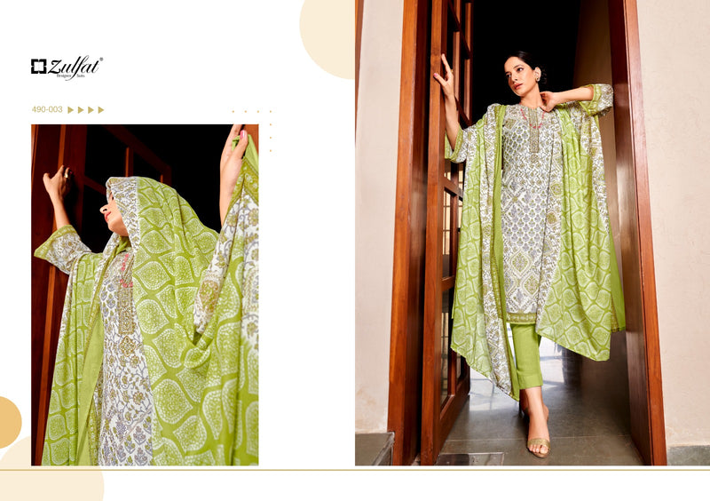 Zulfat Designer Suits Kavya Vol 2 Pure Cotton Exclusive Designer Print Exclusive Embroidery Work Fancy Designer Salwar Suit