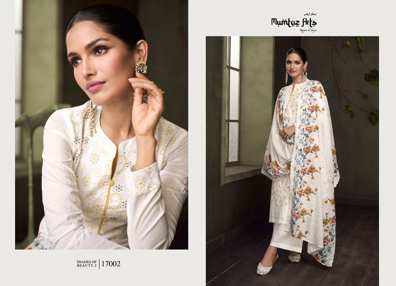 Mumtaz Arts Shades Of Beauty Vol 2 Pure Lawn Full Shirt Lucknowi Embroidery Fancy Designer Partywear Salwar Suit