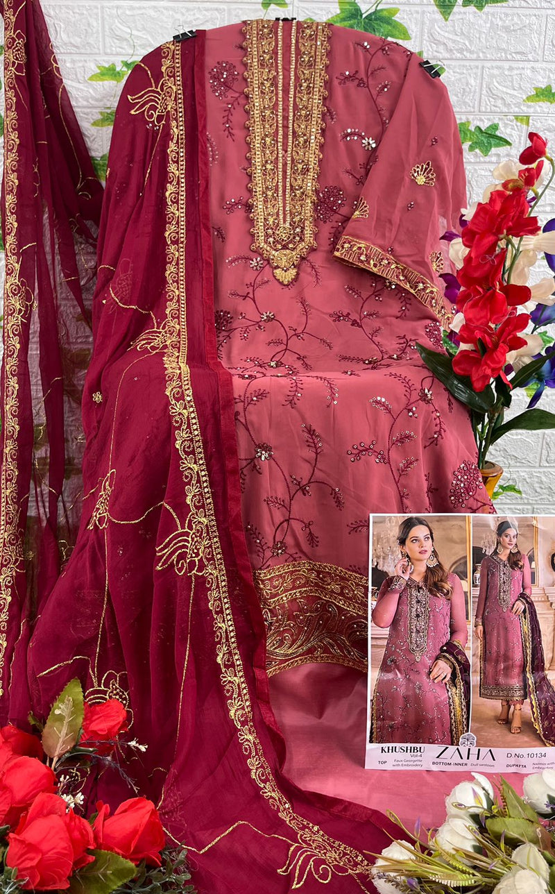 zaha khushbu Vol 4 Georgette Heavy Embroidered Designer Pakistani Salwar Kameez