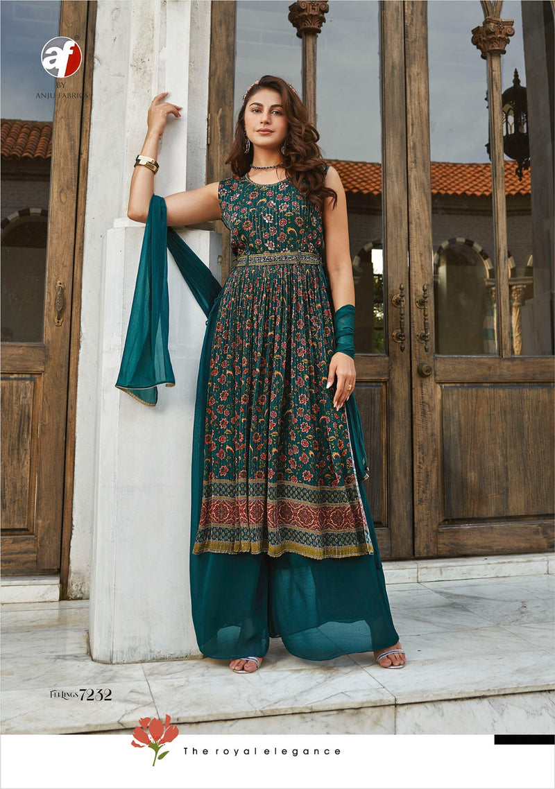 Anju Fabrics Feelings Vol 2 Crochet Chinon Digital Print Fancy Designer Partywear Kurti