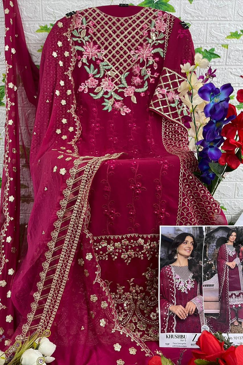 Zaha Khushbu Vol 5 Georgette Heavy Embroidered Pakistani Designer Salwar Kameez