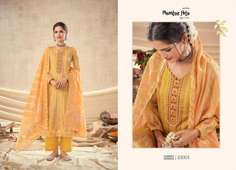 Mumtaz Arts Summer Garden Pure Lawn Cambric Cotton Digital Print Neck Daman Embroidery Printed Stylish Designer Salwar Suit