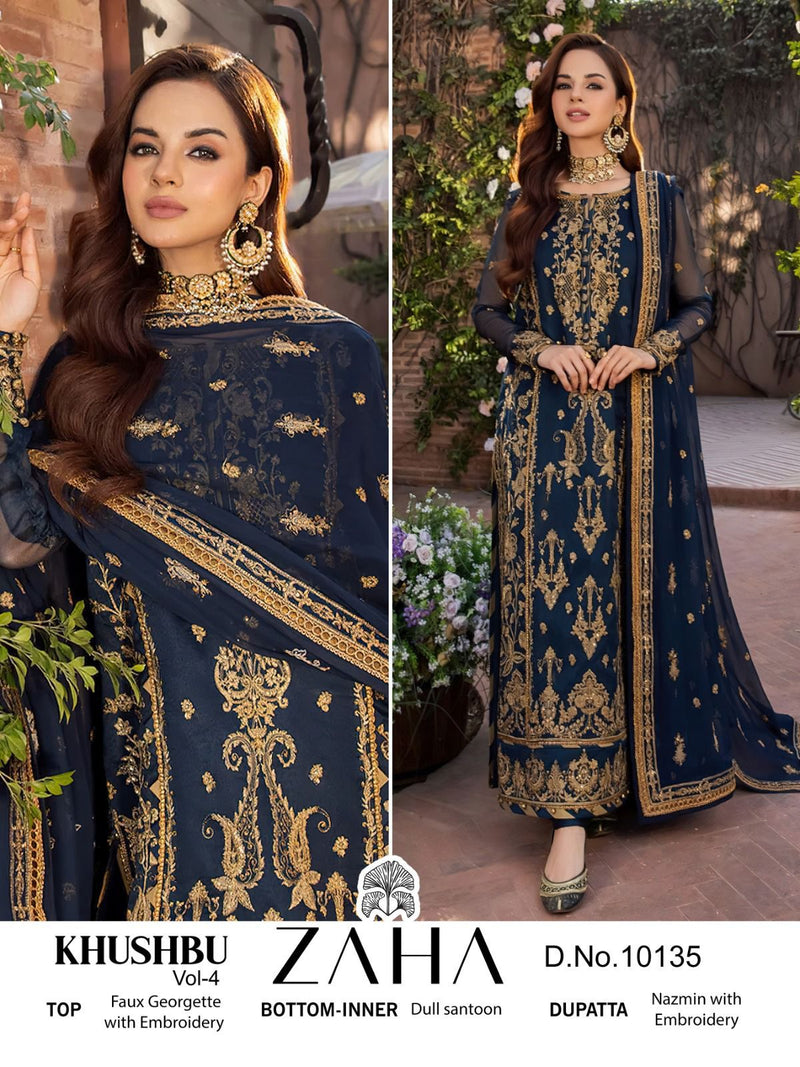 zaha khushbu Vol 4 Georgette Heavy Embroidered Designer Pakistani Salwar Kameez