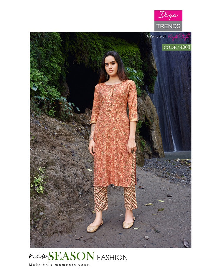 Diya Trends Celebration Vol 4 Rayon Gold Print Sequence Embroidery Work Fancy Designer Stylish Kurti