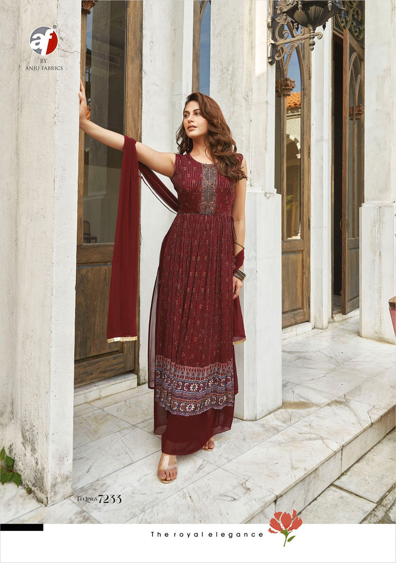 Anju Fabrics Feelings Vol 2 Crochet Chinon Digital Print Fancy Designer Partywear Kurti