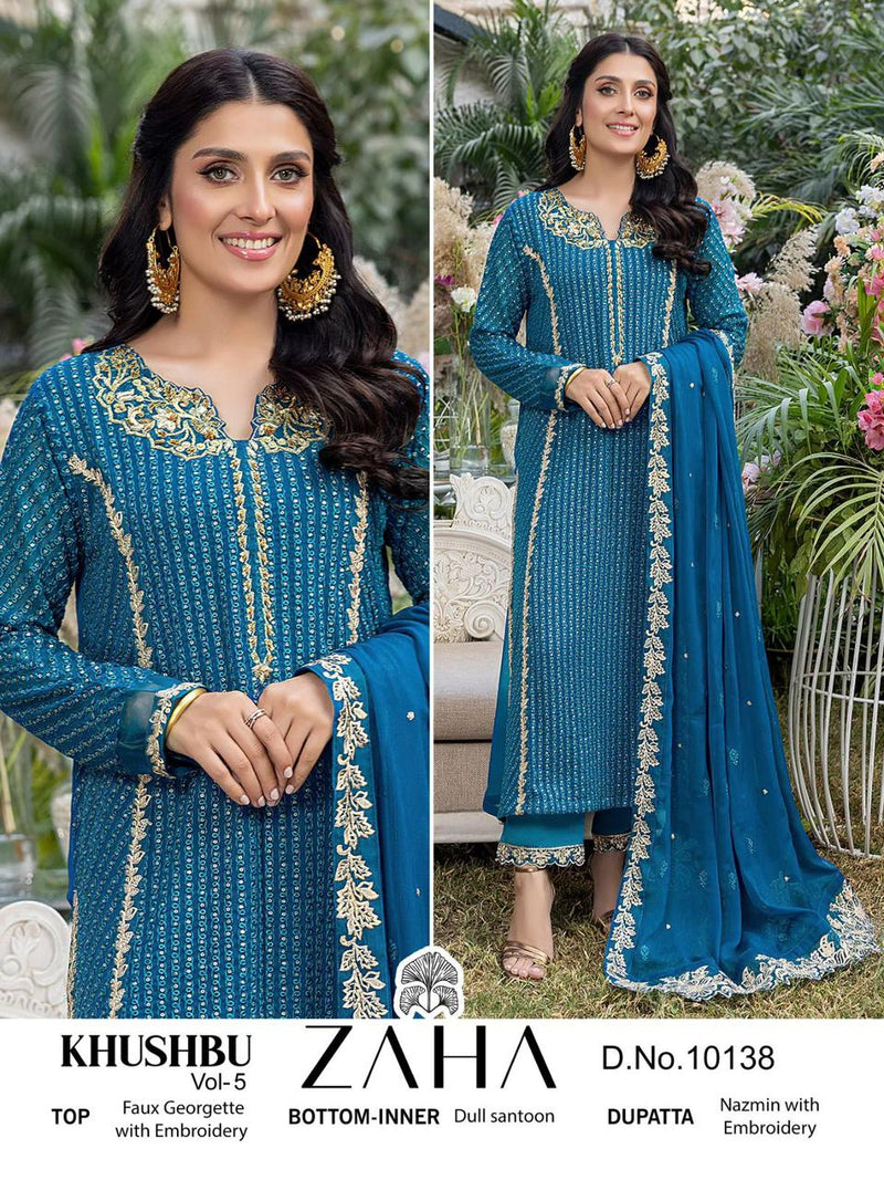 Zaha Khushbu Vol 5 Georgette Heavy Embroidered Pakistani Designer Salwar Kameez