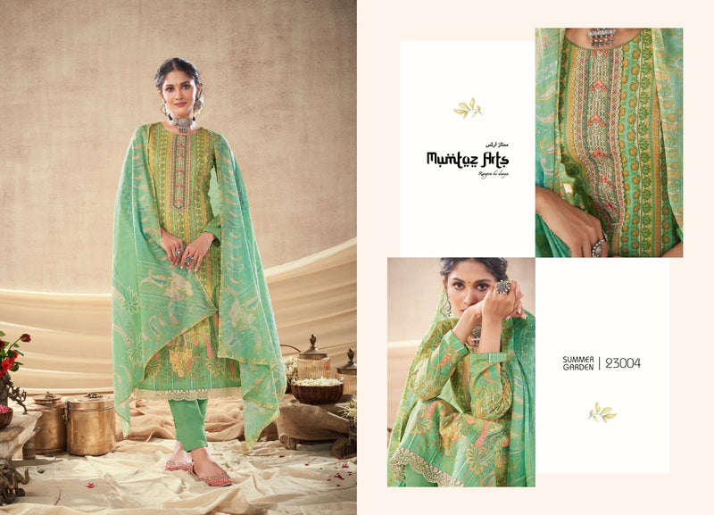 Mumtaz Arts Summer Garden Pure Lawn Cambric Cotton Digital Print Neck Daman Embroidery Printed Stylish Designer Salwar Suit