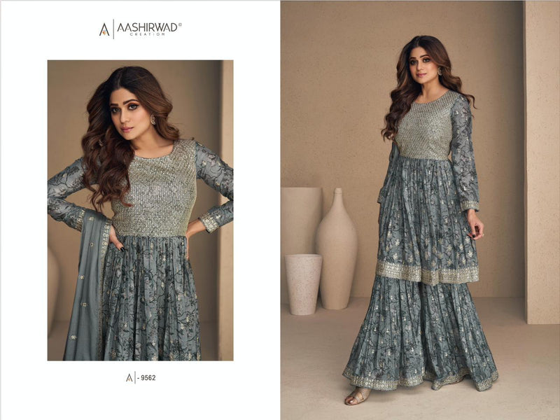 Aashirwad Creation Flower Chinon Silk Digital Printed Heavy Designer Partywear Kurti