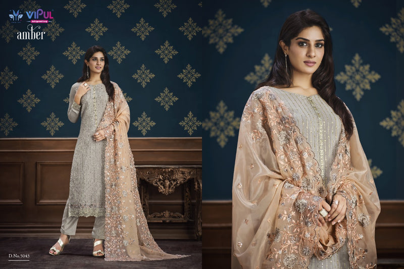 Vipul Amber Chinnon Embroidery Work Heavy Fancy Designer Festive Partywear Salwar Kameez