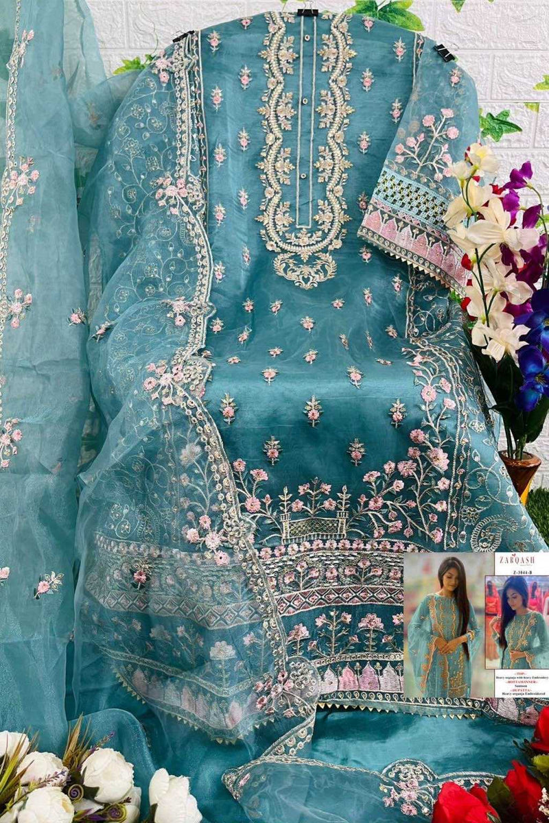 Zarqash D No Z 3044 Organza Embroidery Work Designer Pakistani Salwar Kameez