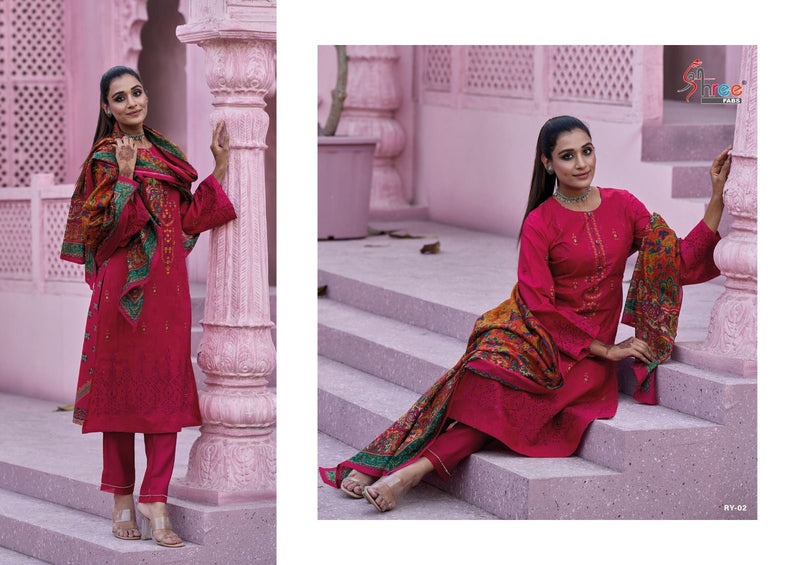 Shree Fabs Riwayat Vol 1 Pure Lawn Cotton Print Exclusive Self Embroidery Fancy Partywear Designer Salwar Suit