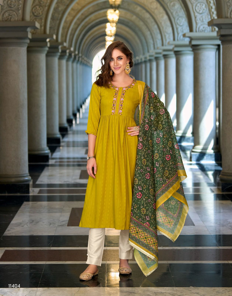 Lily And Lali Manya Fancy Viscose Rayon Nyra Kurti Embriodery Handwork Partywear Designer Kurti