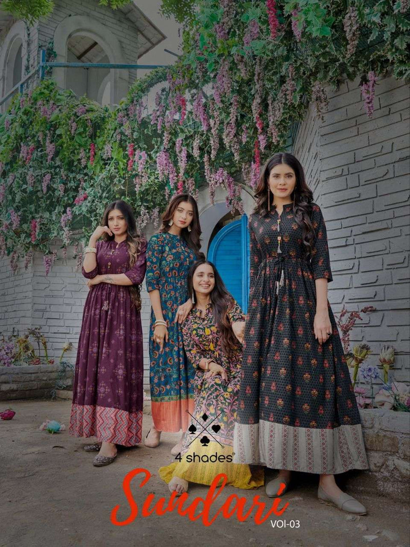 4 Shades Sundari Vol 3 Rayon Designer Printed Gown Stylish Kurti