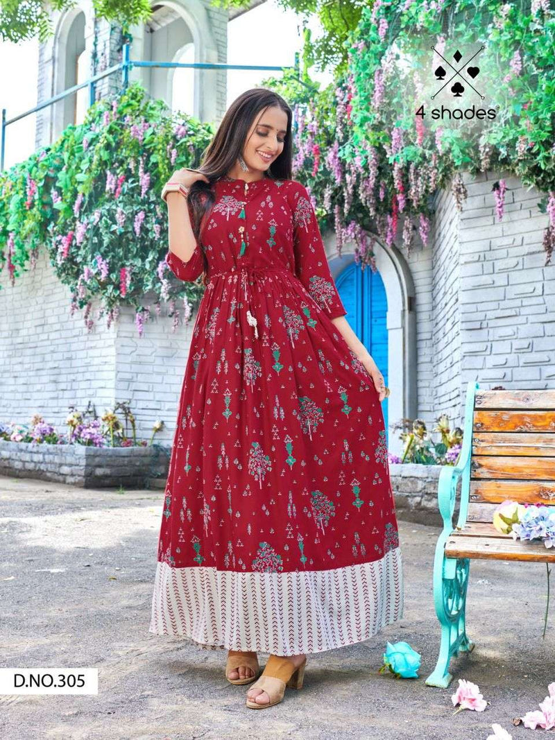4 Shades Sundari Vol 3 Rayon Designer Printed Gown Stylish Kurti