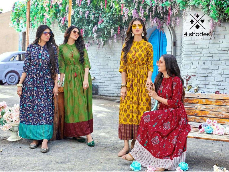 4 Shades Sundari Vol 3 Rayon Designer Printed Gown Stylish Kurti