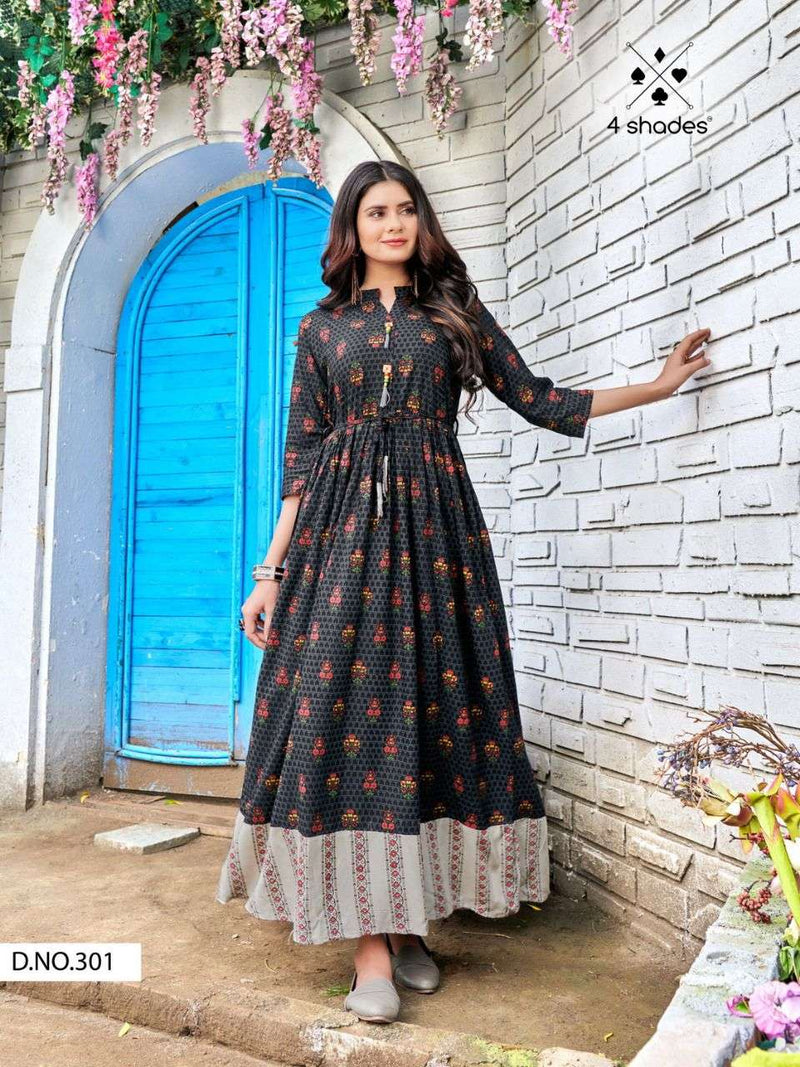 4 Shades Sundari Vol 3 Rayon Designer Printed Gown Stylish Kurti