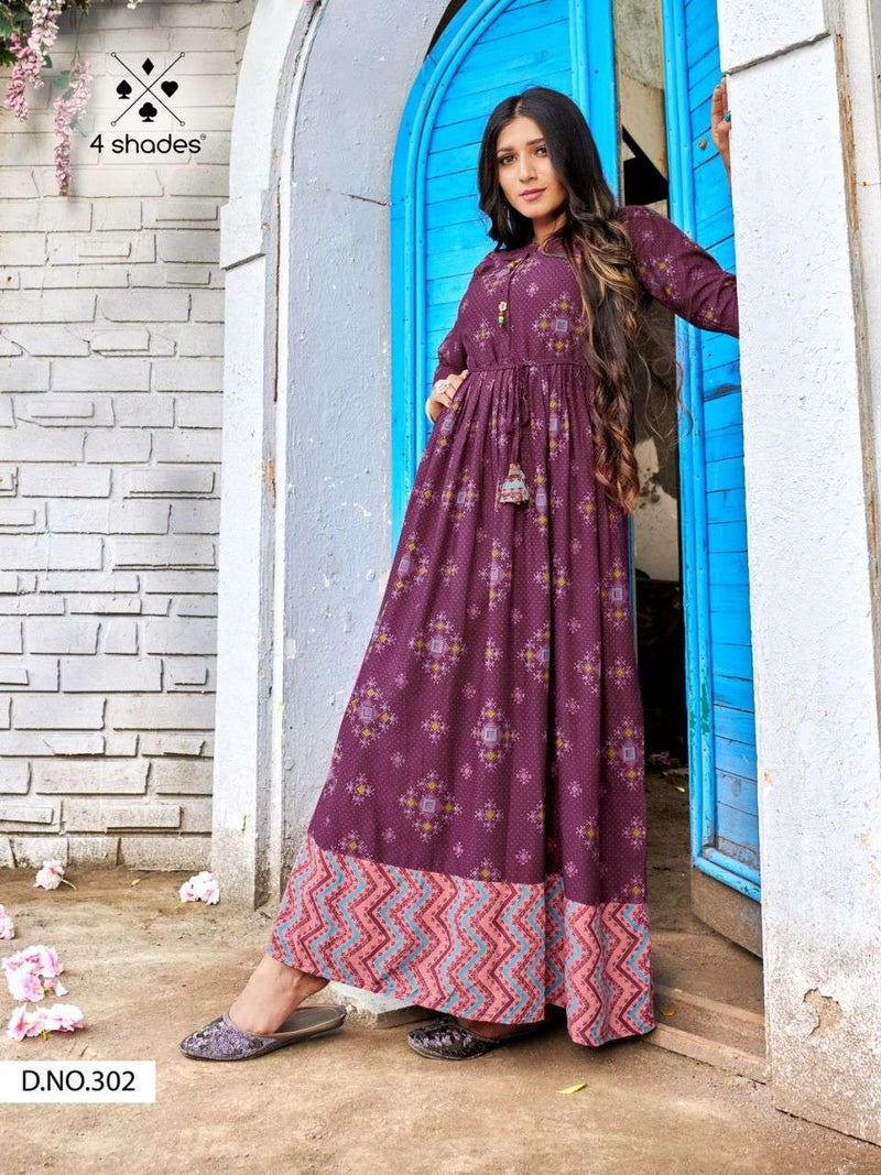 4 Shades Sundari Vol 3 Rayon Designer Printed Gown Stylish Kurti
