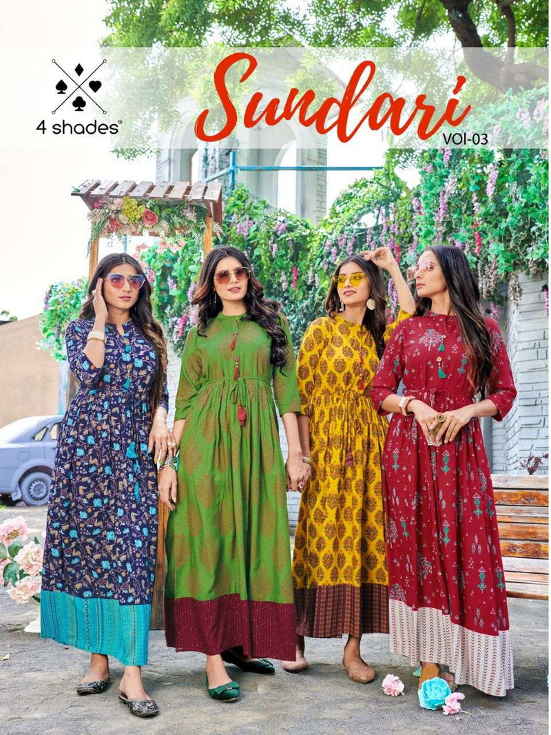 4 Shades Sundari Vol 3 Rayon Designer Printed Gown Stylish Kurti