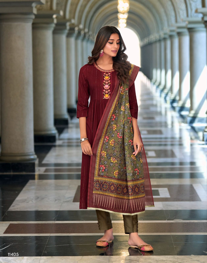 Lily And Lali Manya Fancy Viscose Rayon Nyra Kurti Embriodery Handwork Partywear Designer Kurti
