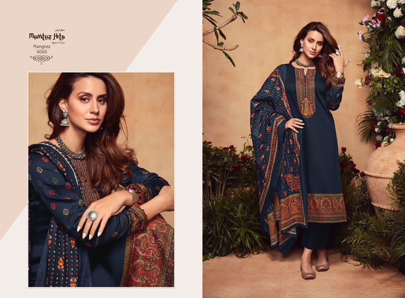 Mumtaz Arts Rangrez Pure Viscose Jam Satin Heavy Embroidery Work Stylish Designer Partywear Salwar Suit