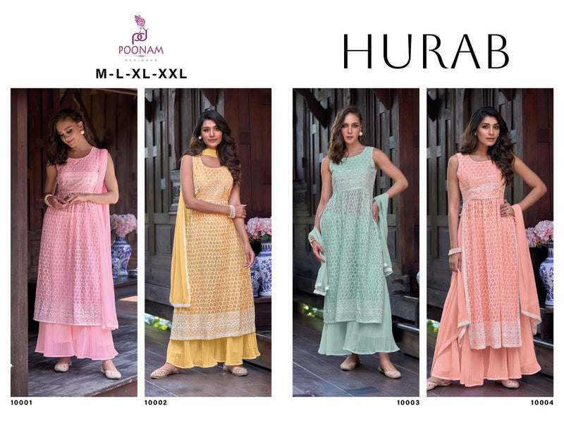 Poonam Designer Hurab Pure Georgette Siffli Work Nayra Cut Designer Partywear Kuti