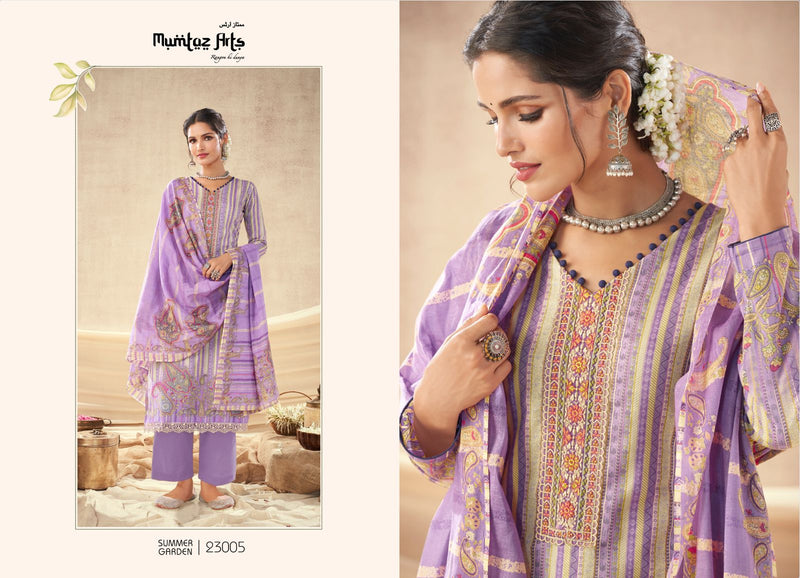 Mumtaz Arts Summer Garden Pure Lawn Cambric Cotton Digital Print Neck Daman Embroidery Printed Stylish Designer Salwar Suit