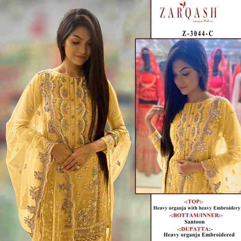 Zarqash D No Z 3044 Organza Embroidery Work Designer Pakistani Salwar Kameez