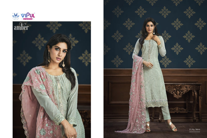 Vipul Amber Chinon Heavy Embroidery Work Fancy Designer Partywear Salwar Kameez