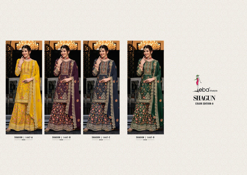 Eba Lifestyle Shagun Color Edition Vol 8 Heavy Chinon Embroidery Work Fancy Partywear Designer Salwar Suit
