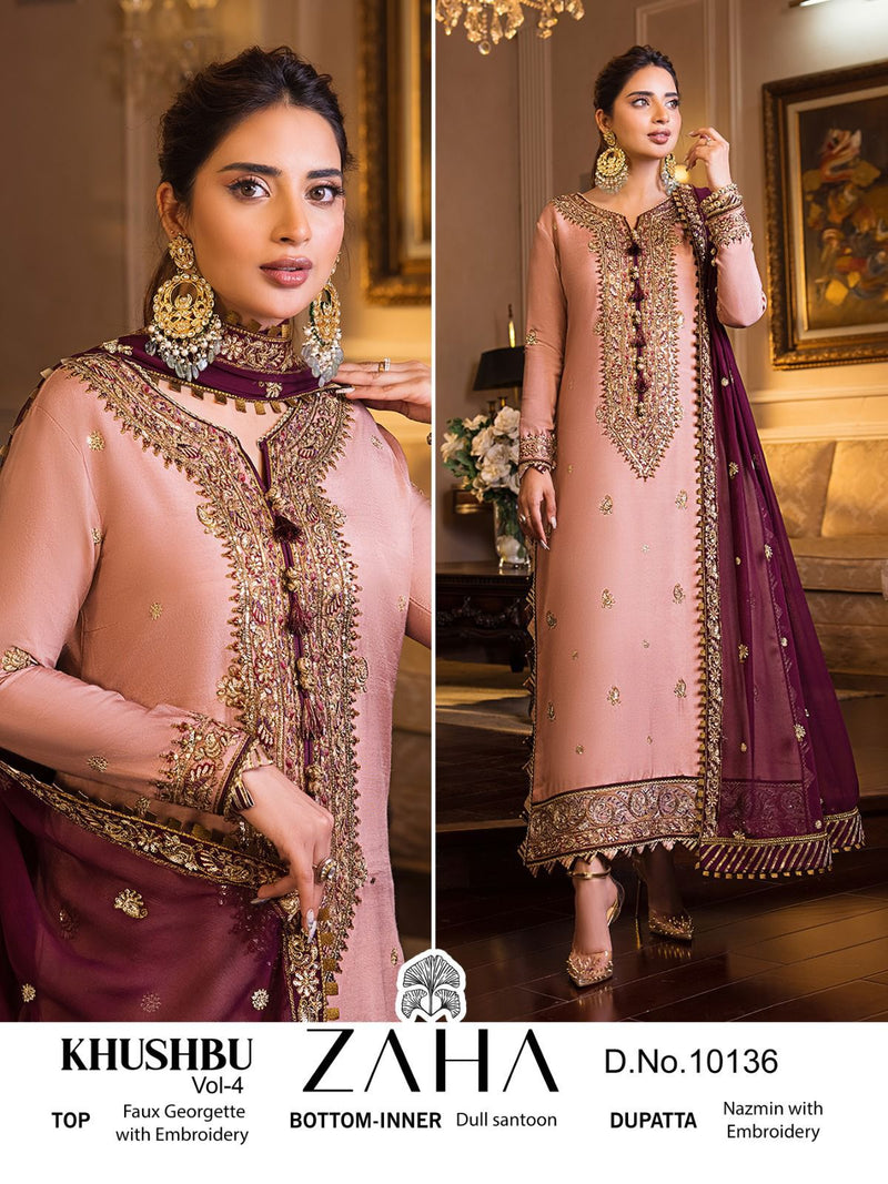 zaha khushbu Vol 4 Georgette Heavy Embroidered Designer Pakistani Salwar Kameez