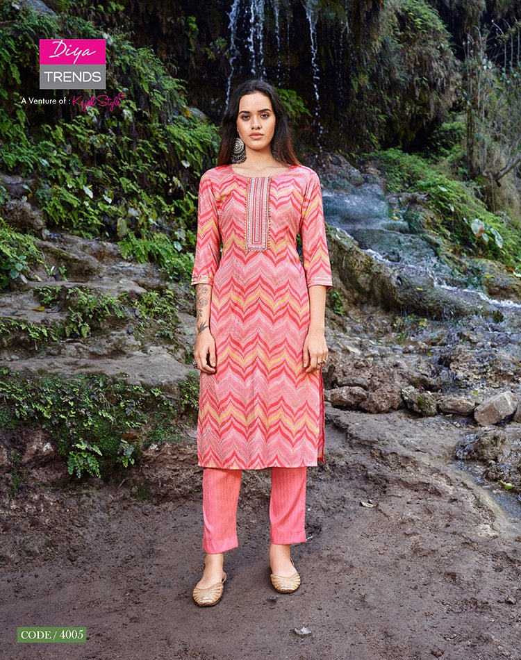 Diya Trends Celebration Vol 4 Rayon Gold Print Sequence Embroidery Work Fancy Designer Stylish Kurti