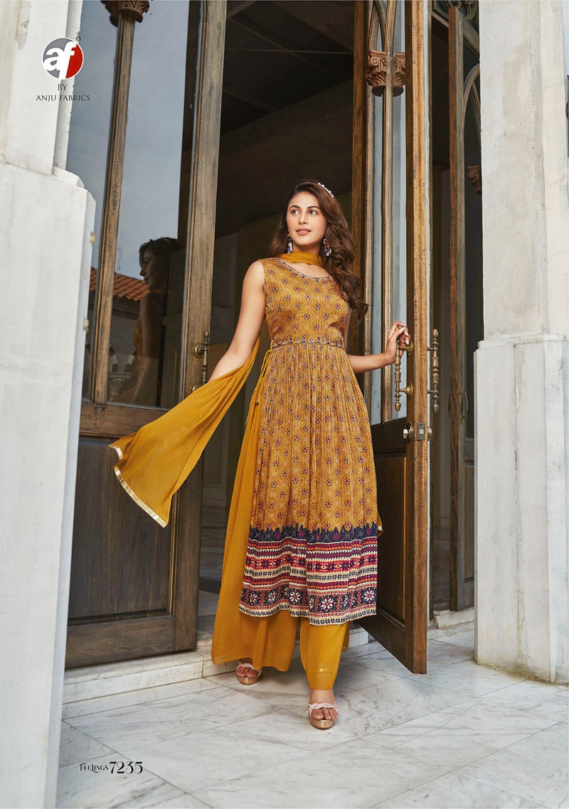 Anju Fabrics Feelings Vol 2 Crochet Chinon Digital Print Fancy Designer Partywear Kurti