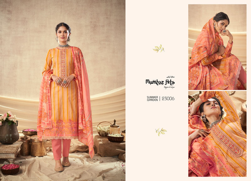 Mumtaz Arts Summer Garden Pure Lawn Cambric Cotton Digital Print Neck Daman Embroidery Printed Stylish Designer Salwar Suit