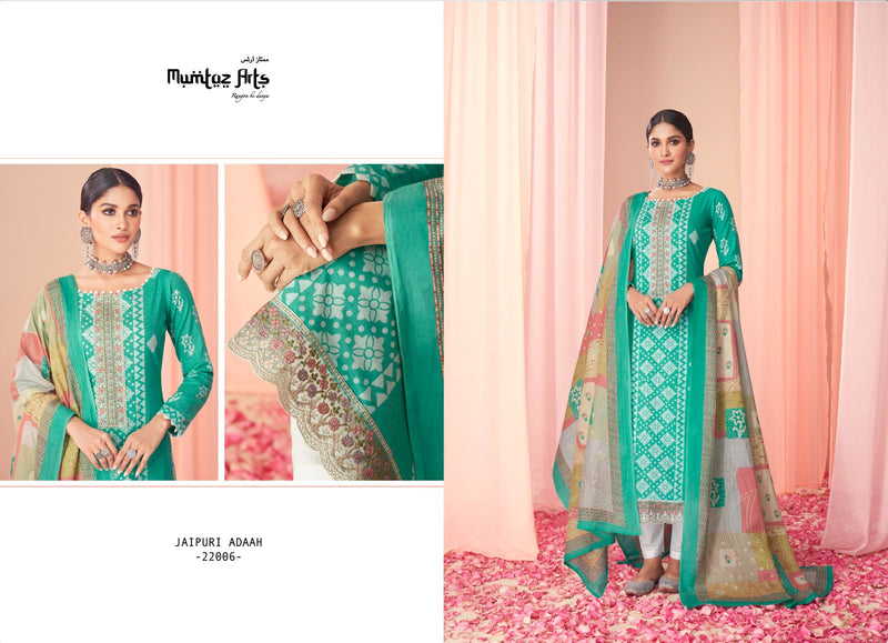 Mumtaz Arts Jaipuri Adaah Vol 3 Pure Lawn Cambric Cotton Digital Print Neck Daimond Embroidery Work Stylish Designer Partywear Salwar Suit