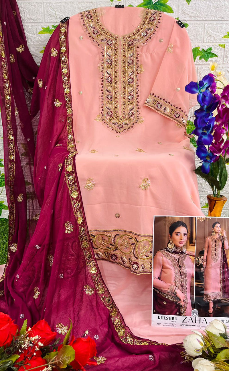 zaha khushbu Vol 4 Georgette Heavy Embroidered Designer Pakistani Salwar Kameez