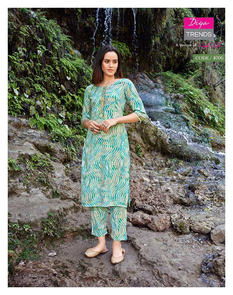 Diya Trends Celebration Vol 4 Rayon Gold Print Sequence Embroidery Work Fancy Designer Stylish Kurti