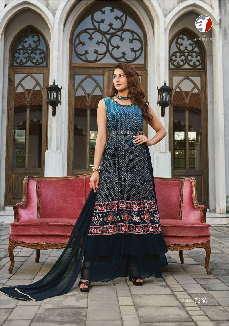 Anju Fabrics Feelings Vol 2 Crochet Chinon Digital Print Fancy Designer Partywear Kurti