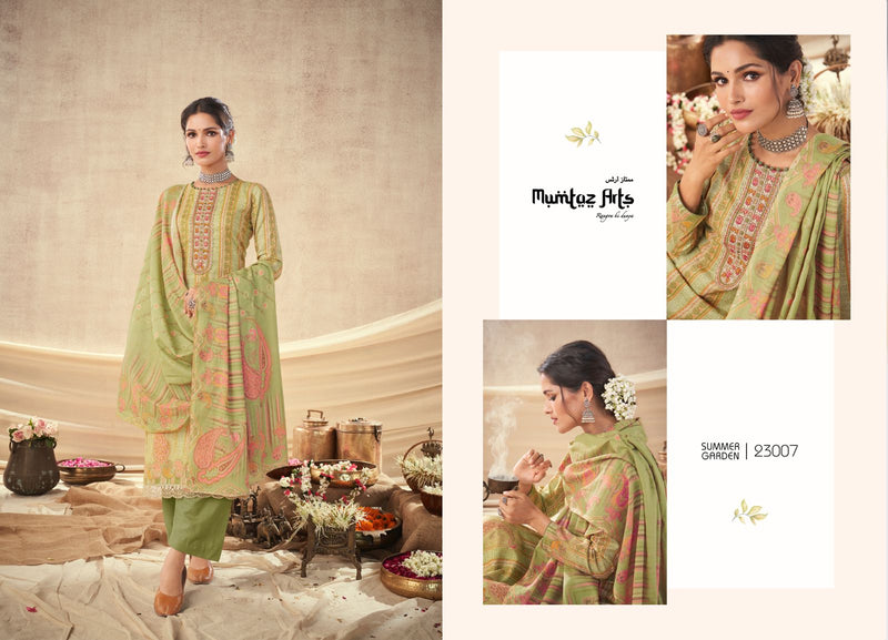 Mumtaz Arts Summer Garden Pure Lawn Cambric Cotton Digital Print Neck Daman Embroidery Printed Stylish Designer Salwar Suit