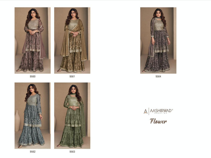 Aashirwad Creation Flower Chinon Silk Digital Printed Heavy Designer Partywear Kurti