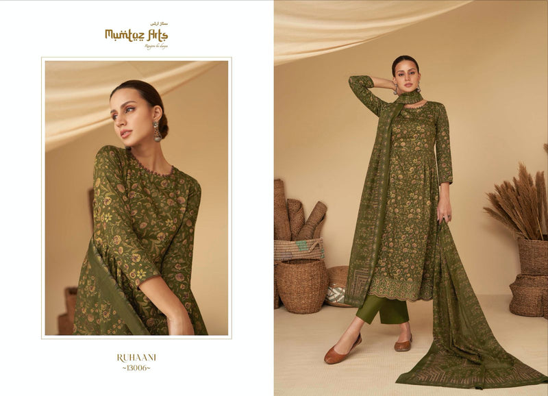 Mumtaz Arts Ruhaani Pure Jam Cotton Digital Print Embroidery Cut Work Daimon Work Stylish Designer Partywear Salwar Suit