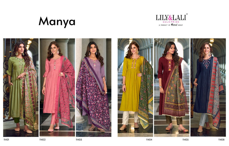 Lily And Lali Manya Fancy Viscose Rayon Nyra Kurti Embriodery Handwork Partywear Designer Kurti