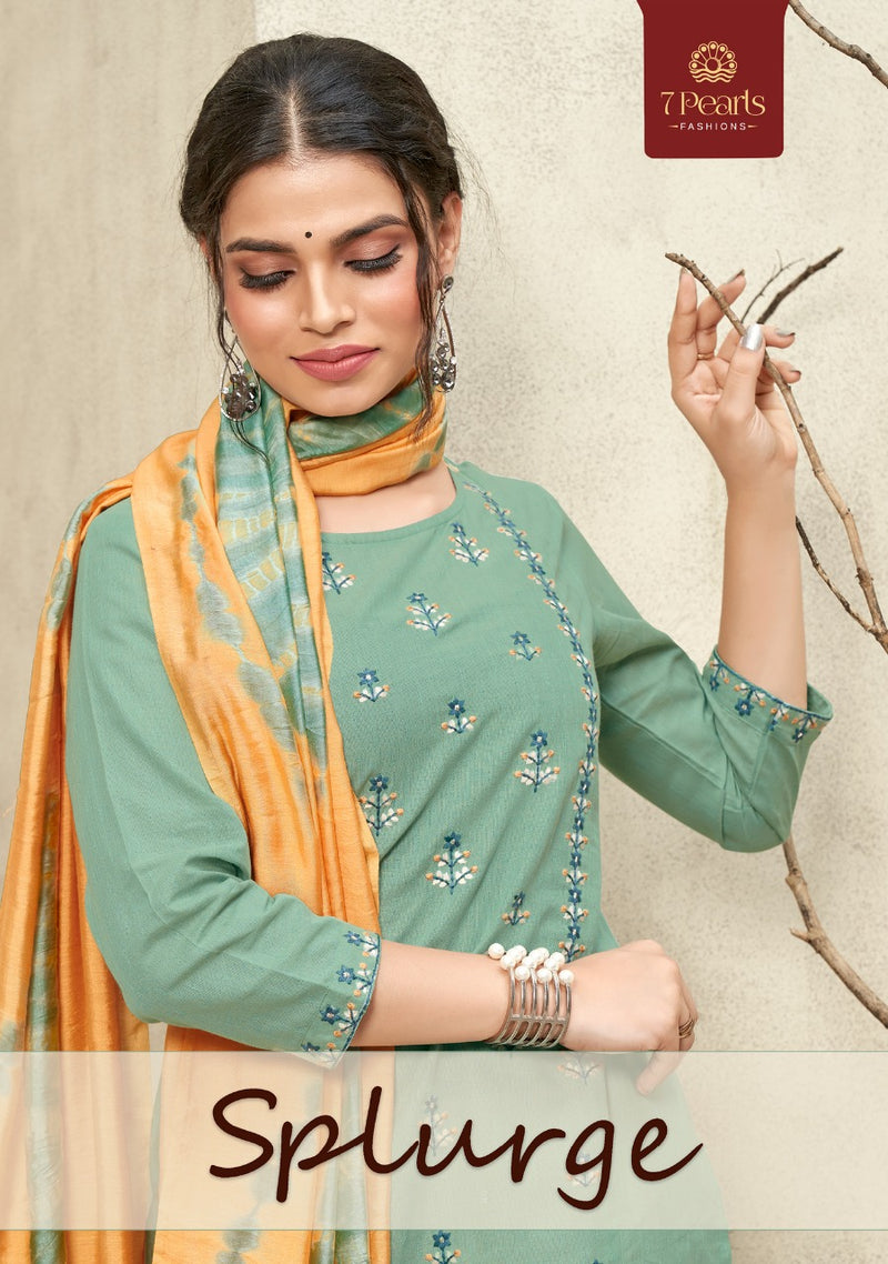 7 Pearl Splurge Pure Cotton Embroidery Work Kurti Pant With Dupatta