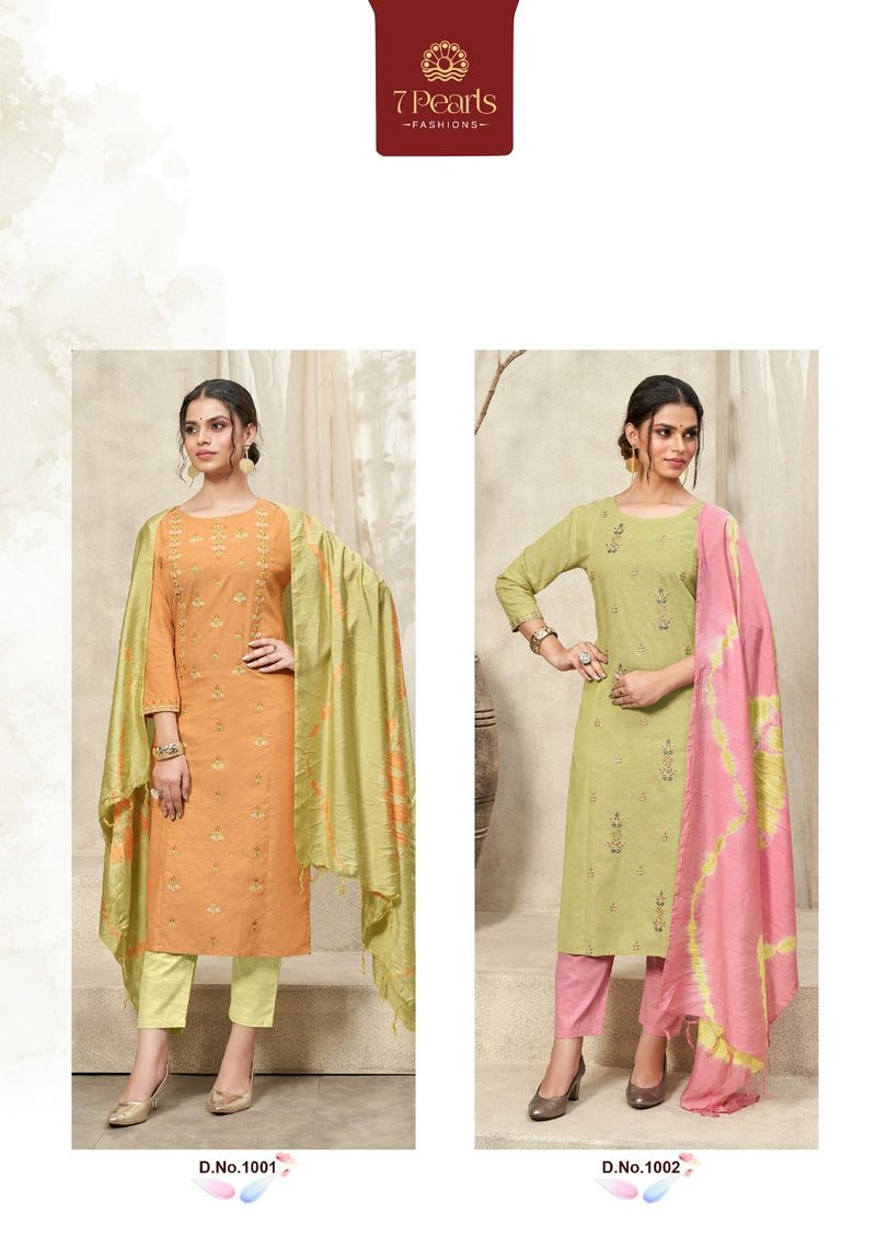 7 Pearl Splurge Pure Cotton Embroidery Work Kurti Pant With Dupatta