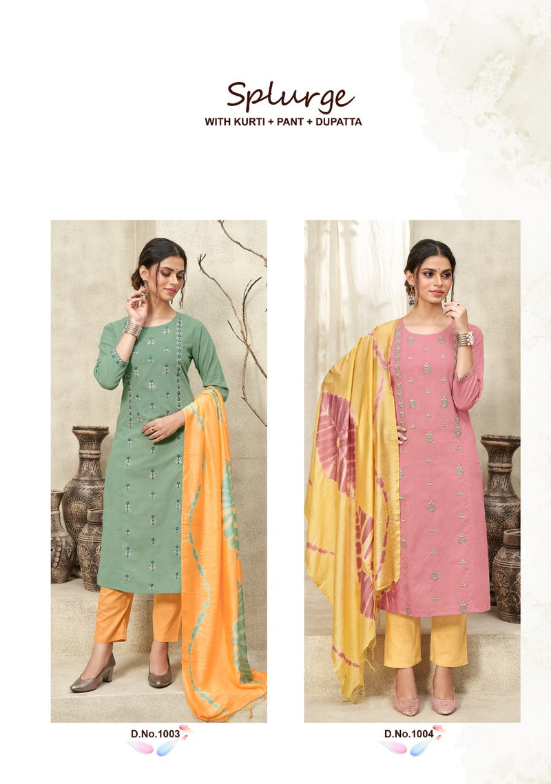7 Pearl Splurge Pure Cotton Embroidery Work Kurti Pant With Dupatta