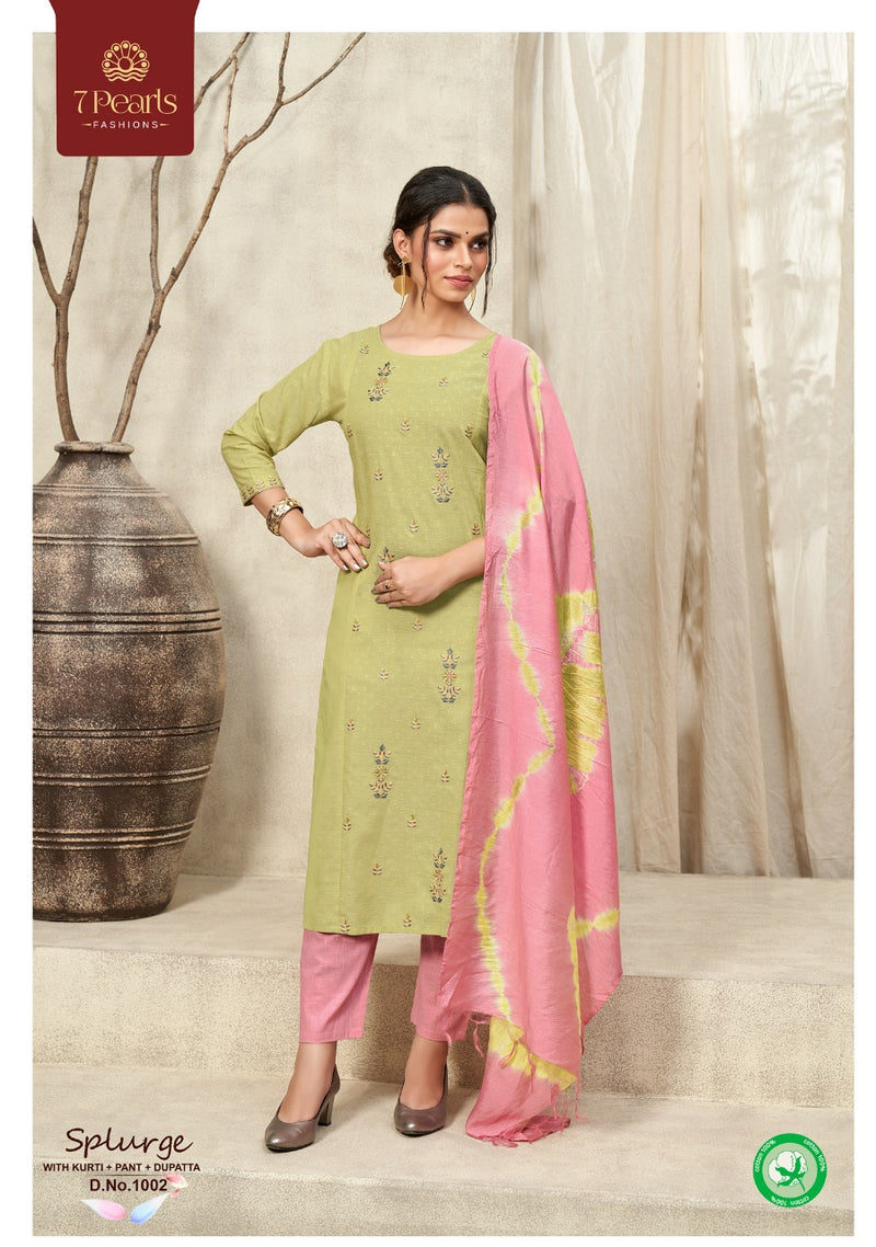 7 Pearl Splurge Pure Cotton Embroidery Work Kurti Pant With Dupatta