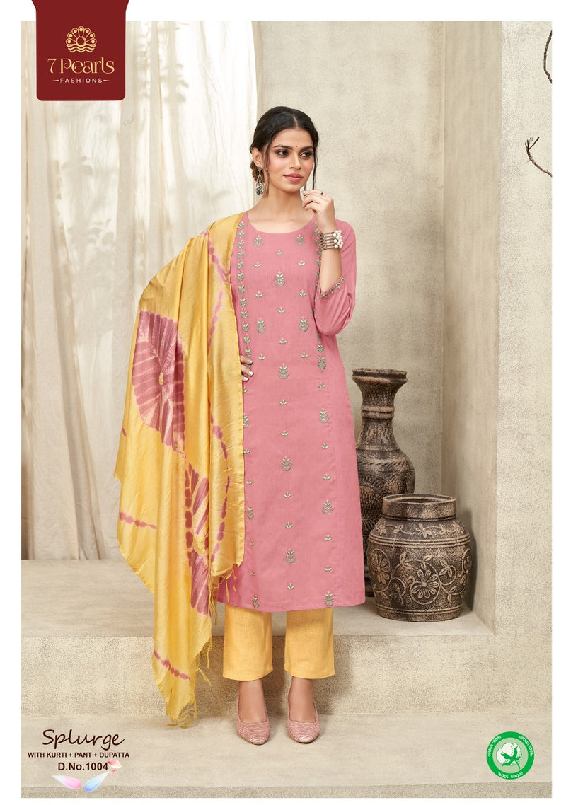 7 Pearl Splurge Pure Cotton Embroidery Work Kurti Pant With Dupatta