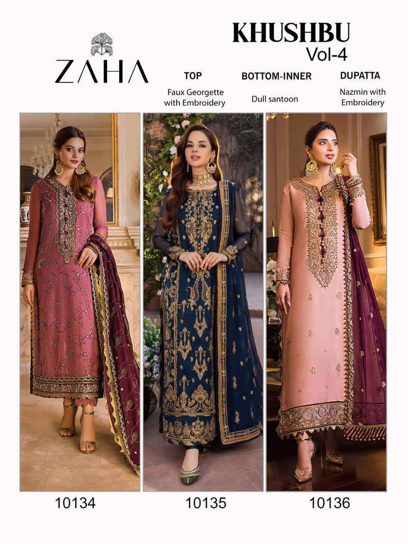 zaha khushbu Vol 4 Georgette Heavy Embroidered Designer Pakistani Salwar Kameez